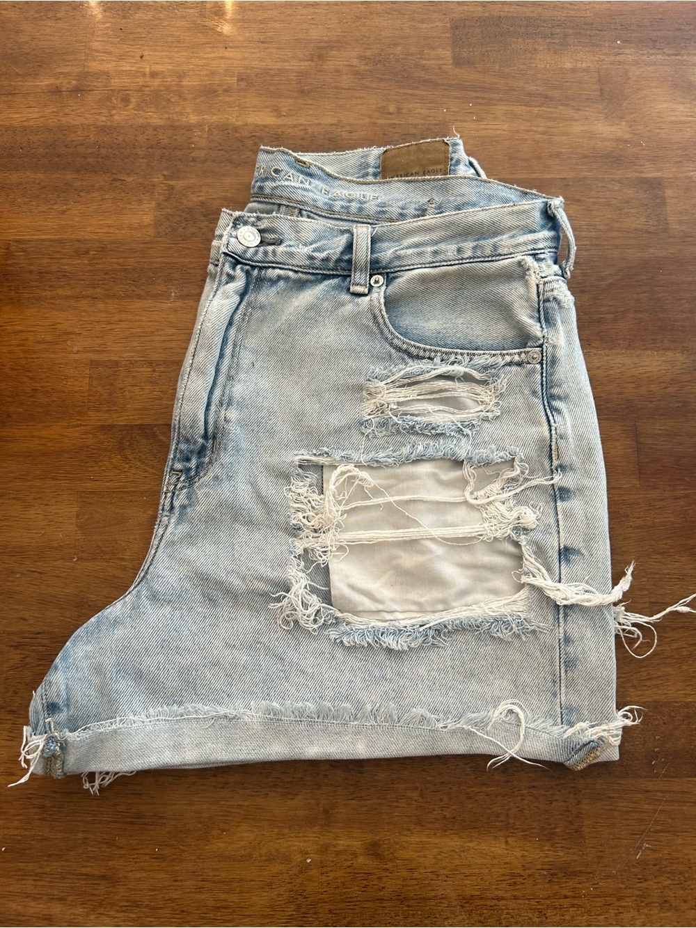 American Eagle Outfitters Light Blue Distressed Denim Shorts